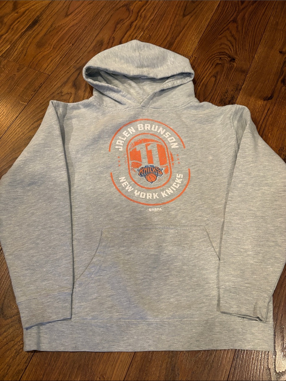 Kids New York Knicks Jalen Brunson Grey Pullover Hoodie - NBA Team Sweatshirt